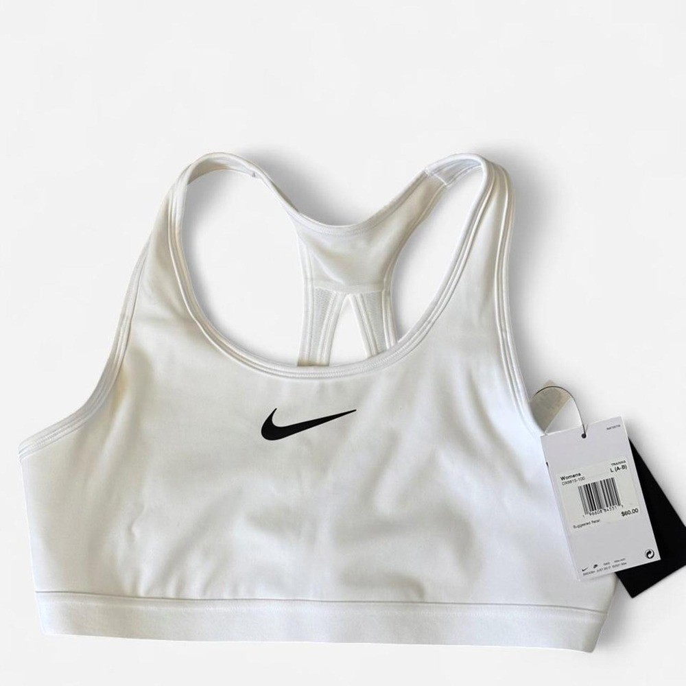 Nike Dri-FIT Swoosh High-Support Non-Padded Adjustable Sports Bra in White SZ L